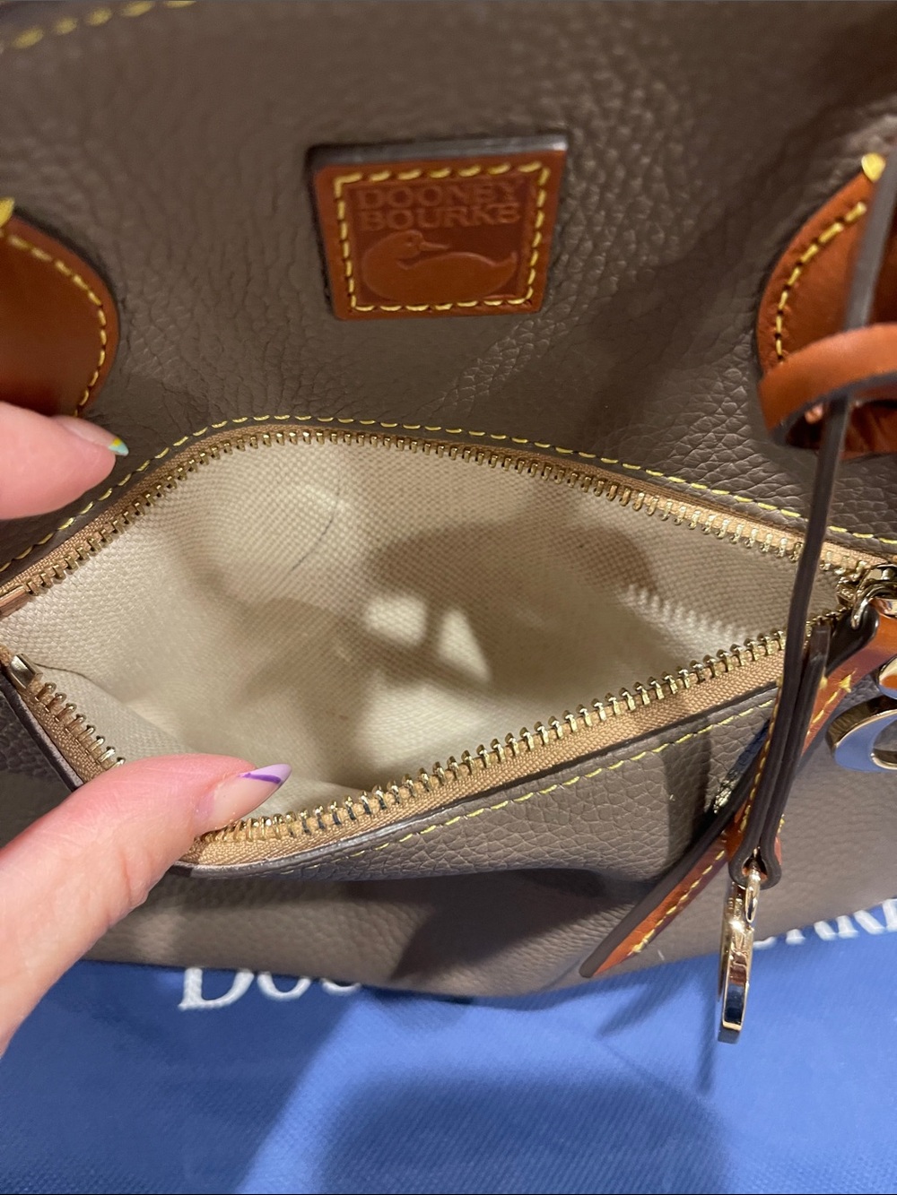 Dooney & Bourke Tall Domed Pebbled Leather Satchel in Elephant with wallet - Picture 12 of 16